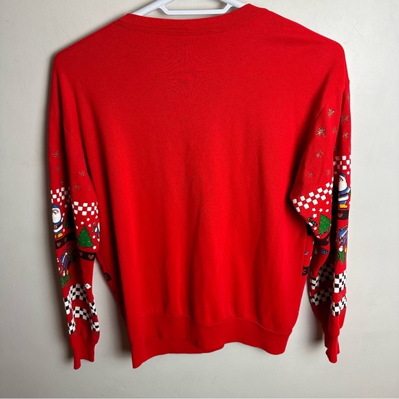 Vintage Christmas Sweatshirt Jumper Women's Size Large Checkered Santa Snowman - Picture 2 of 12